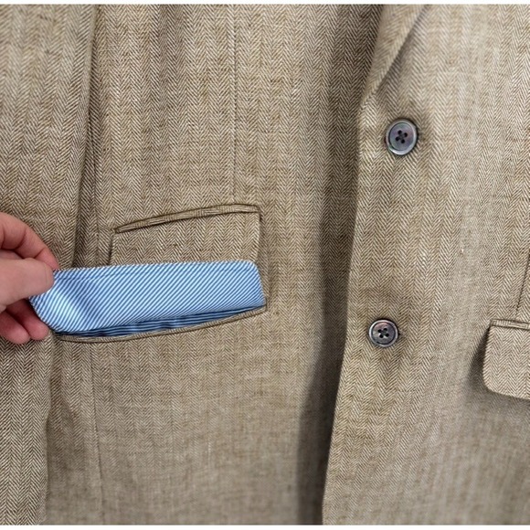 Patrick James West Coast Classic Linen Blazer Jacket 42L Tan Herringbone - Picture 7 of 15